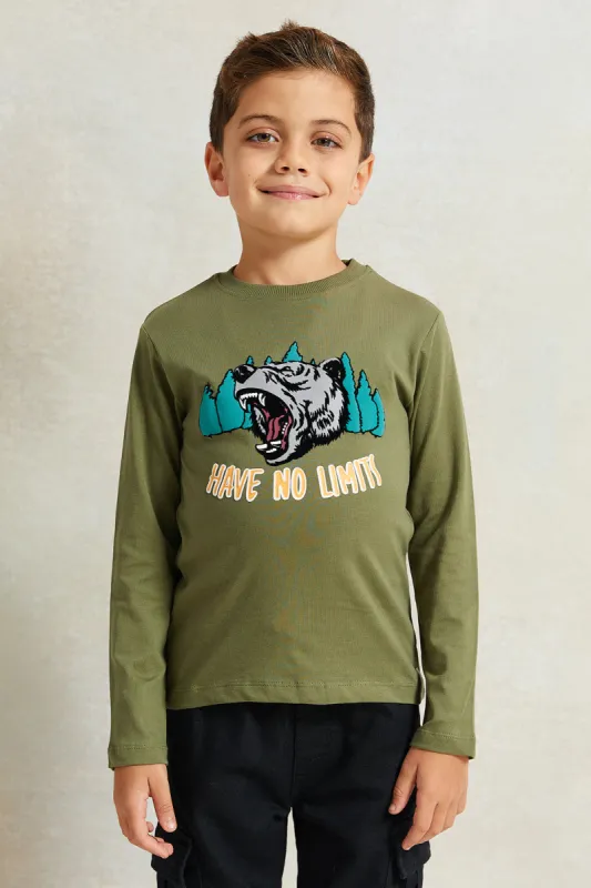 Boys Green Printed Long Sleeve T-Shirt sold by Redtag