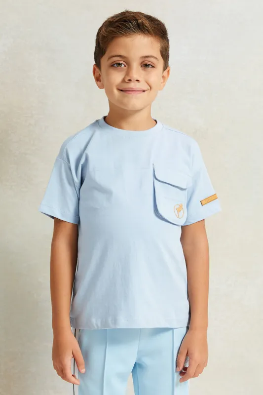 Boys Blue Short  Sleeve Drop Shoulder With Pocket T-Shirt sold by Redtag
