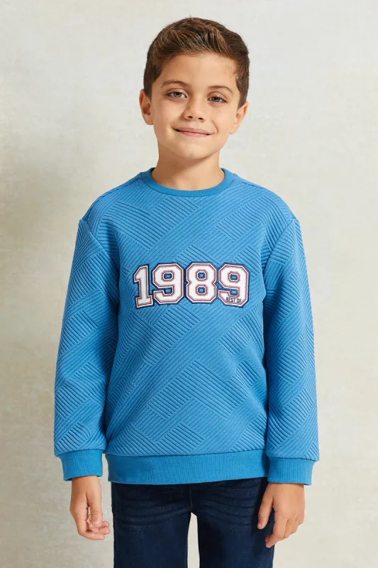 Boys Blue Jacquard Sweatshirt sold by Redtag