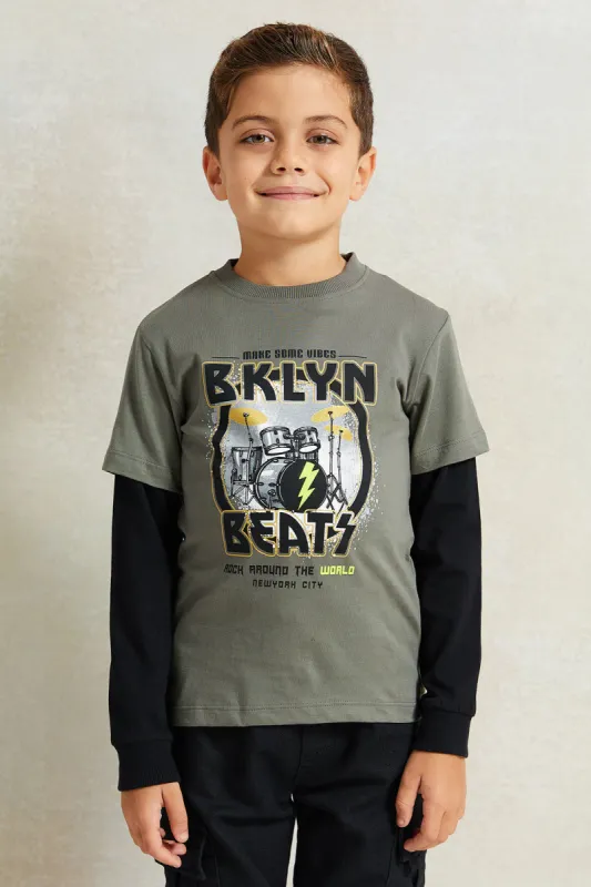 Boys Black And Grey Printed T-Shirt made by Redtag