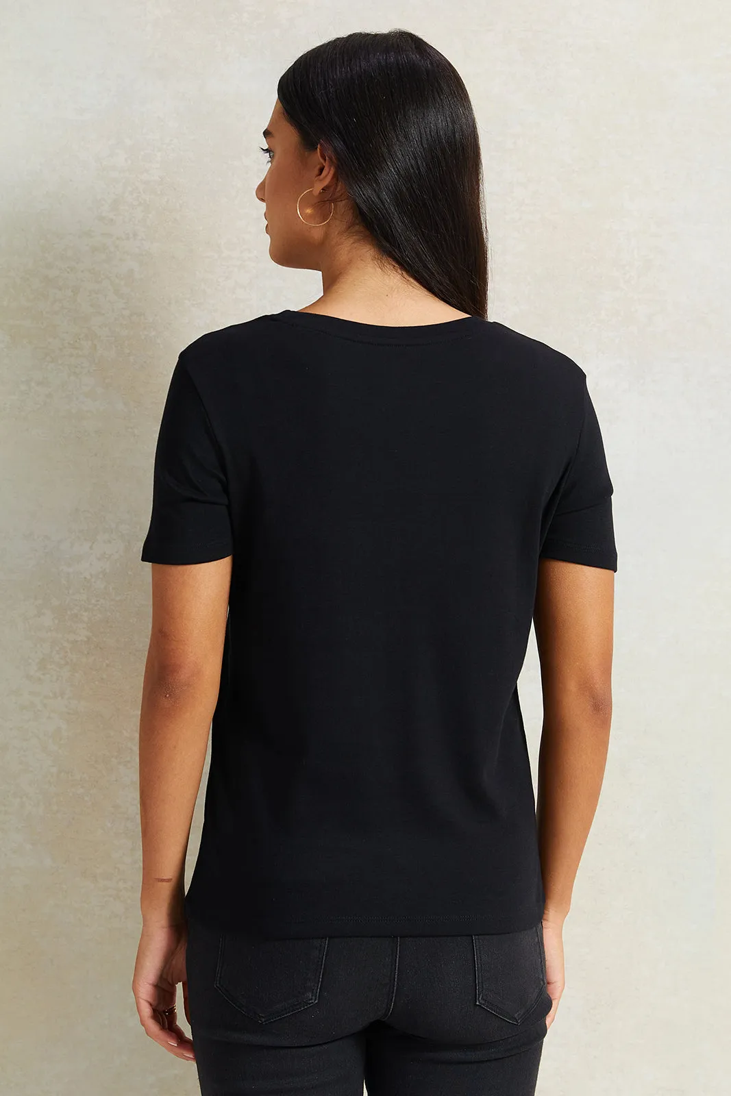 Women Black Sequence T-Shirt sold by Redtag product image thumbnail 3