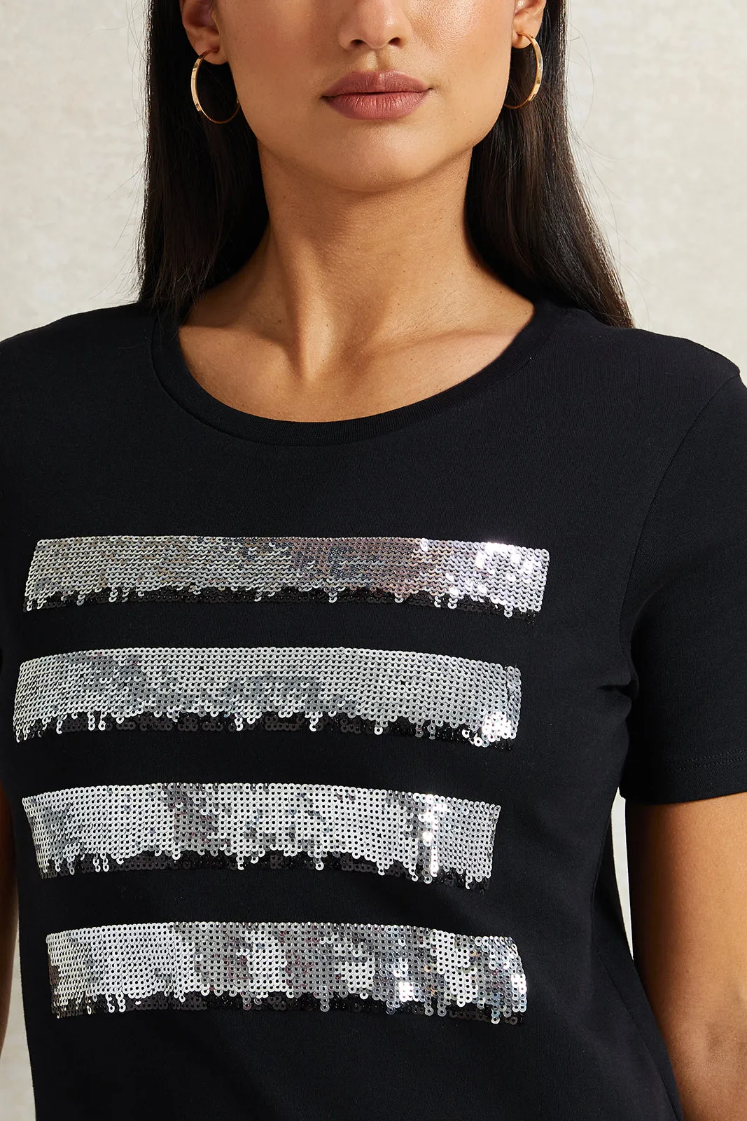 Women Black Sequence T-Shirt sold by Redtag product image thumbnail 4