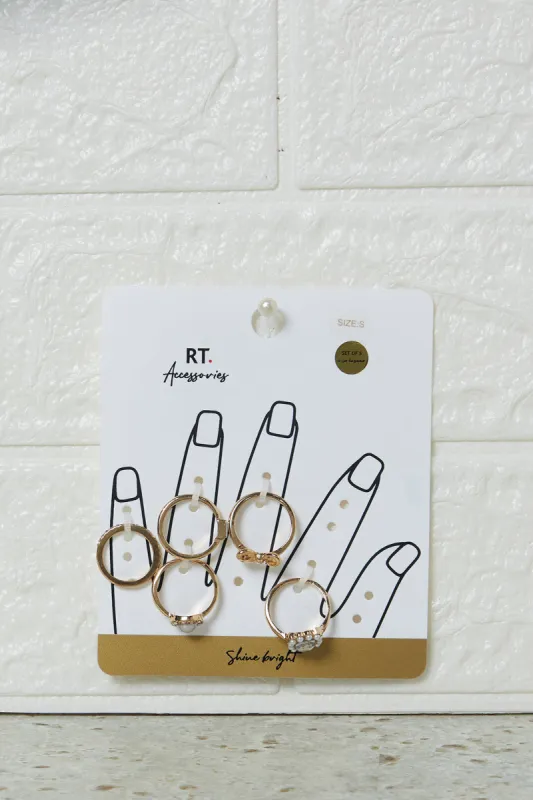 Women Gold Embellished Ring Set (5 Piece) sold by Redtag