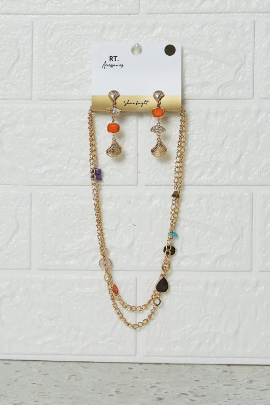 Women Gold Multilayered Necklace And Earring Set (2 Piece) sold by Redtag