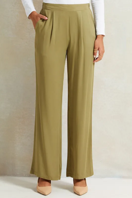 Women Olive Wide Leg Trousers sold by Redtag