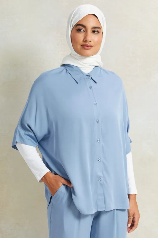 Women Blue Front Button Blouse sold by Redtag