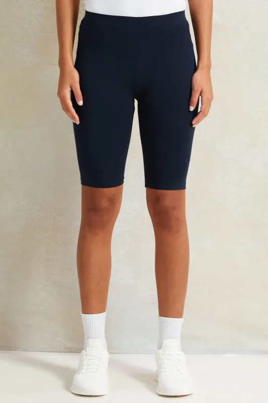 Women Navy Solid Biker Short sold by Redtag
