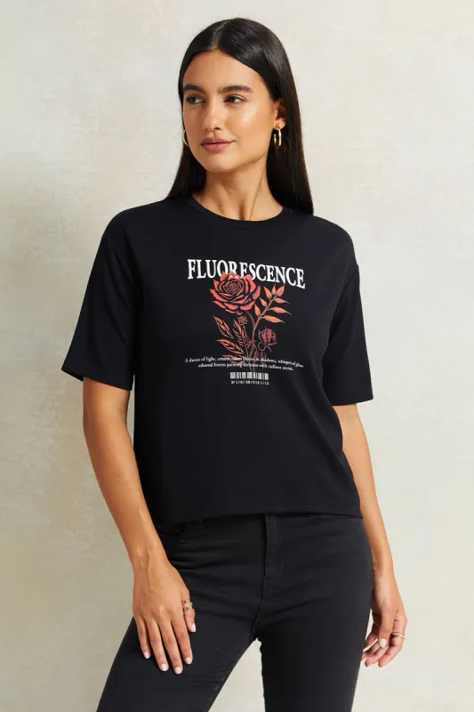 Women Black Printed T-Shirt sold by Redtag