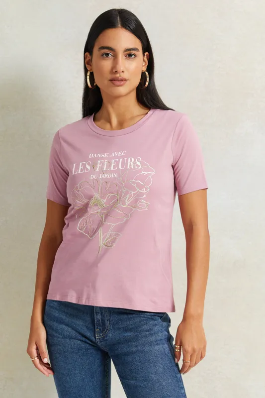Women Mauve Printed T-Shirt sold by Redtag