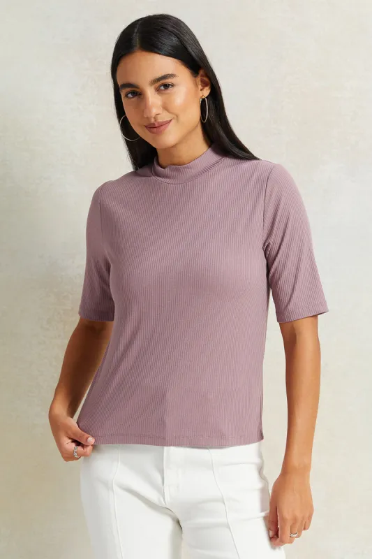 Women Lilac Rib Solid T-Shirt sold by Redtag