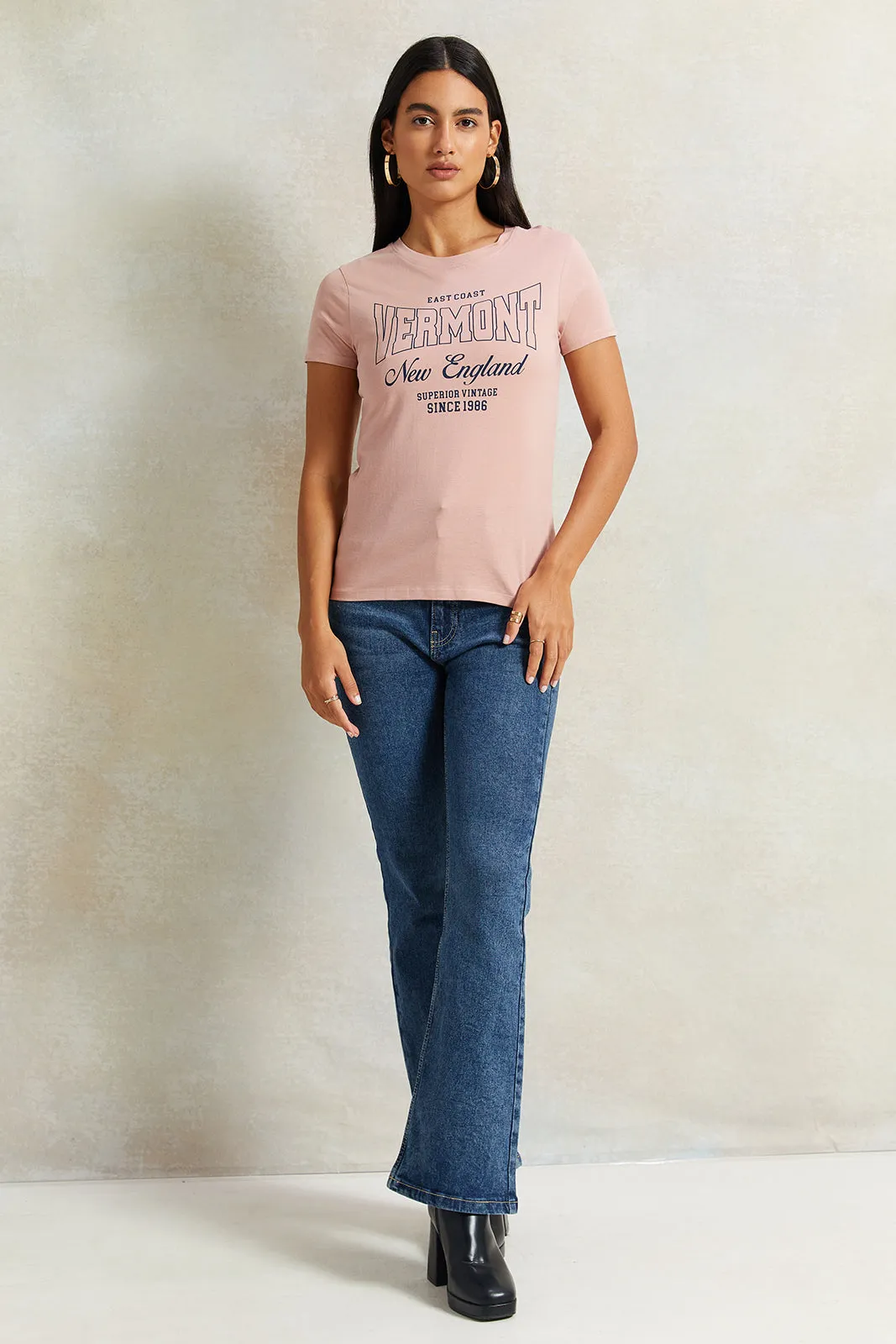 Women Pink Vermont Printed T-Shirt sold by Redtag product image thumbnail 2