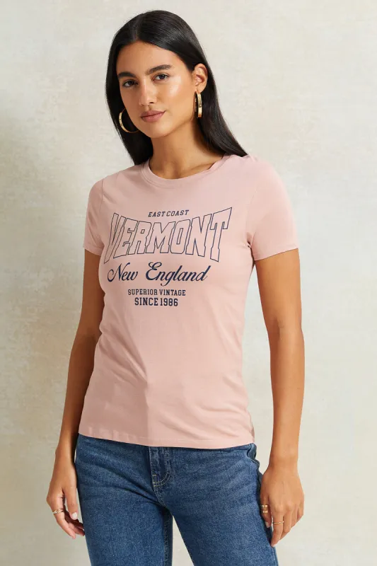 Women Pink Vermont Printed T-Shirt sold by Redtag