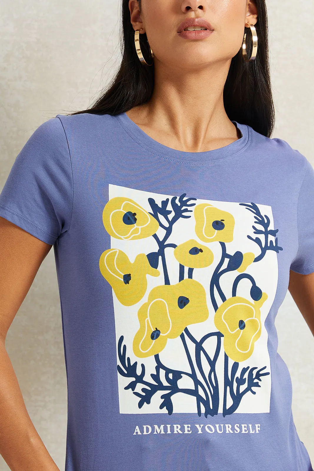 Women Blue Floral Printed T-Shirt sold by Redtag product image thumbnail 4