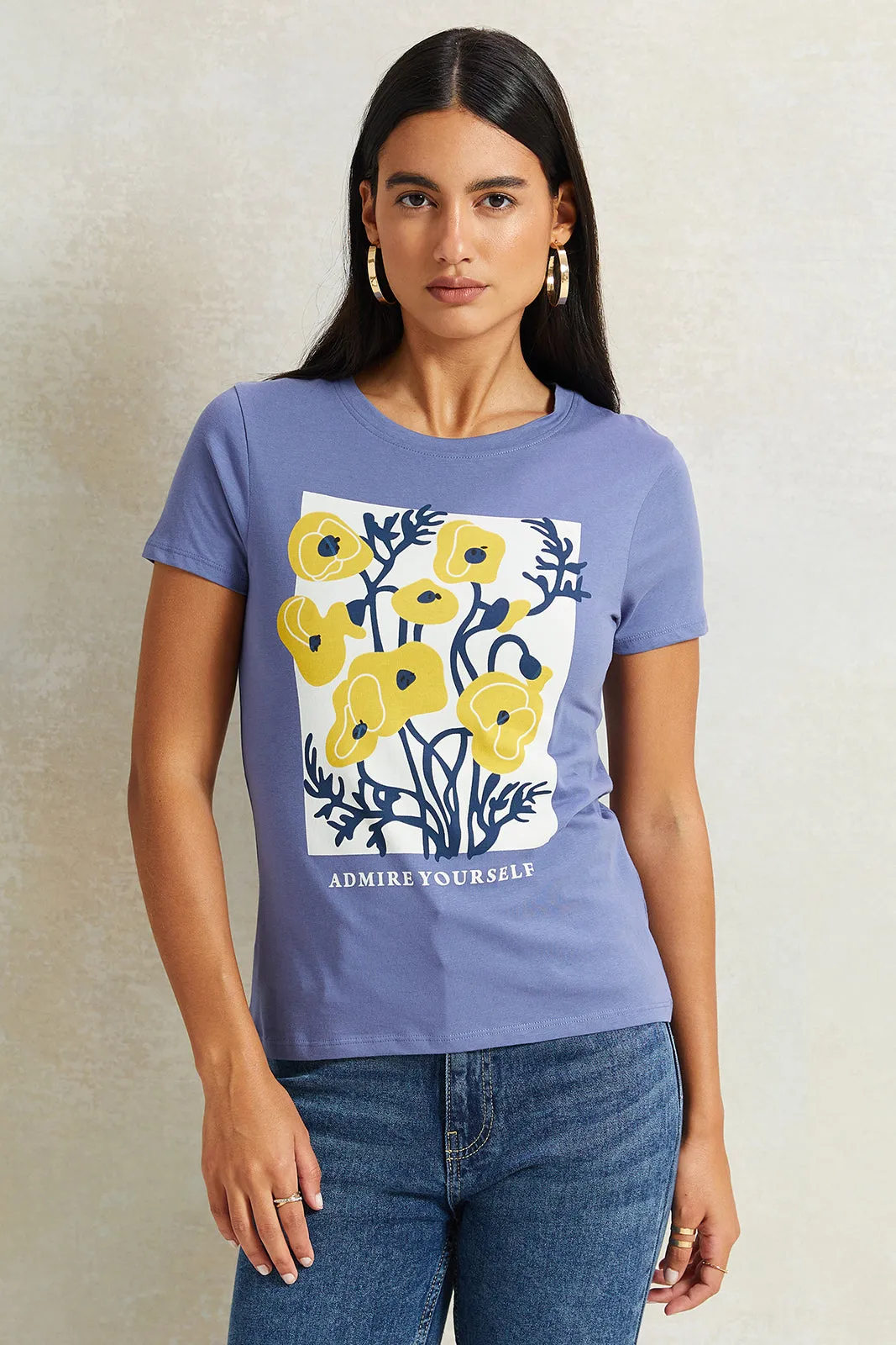 Women Blue Floral Printed T-Shirt sold by Redtag