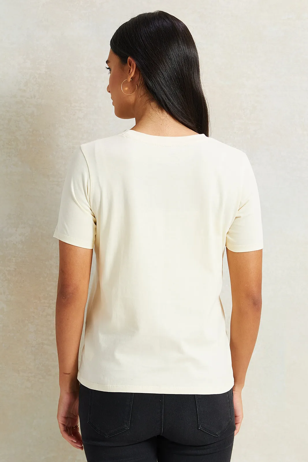 Women Beige Embellished T-Shirt sold by Redtag product image thumbnail 3
