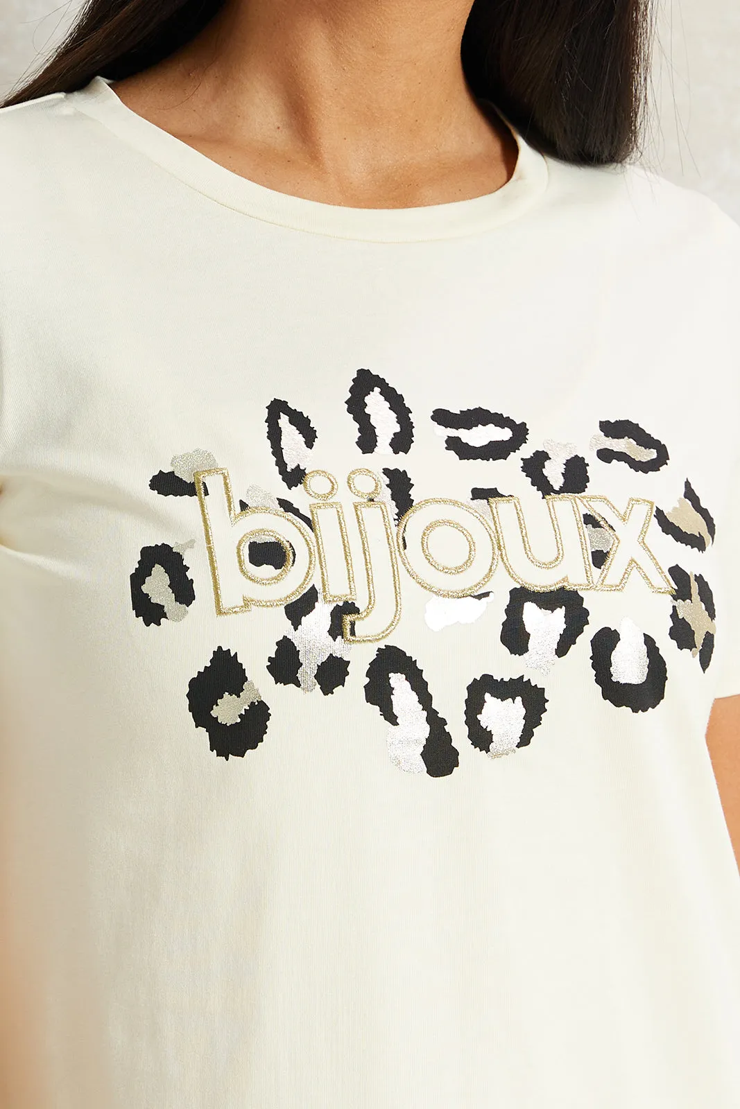 Women Beige Embellished T-Shirt sold by Redtag product image thumbnail 4