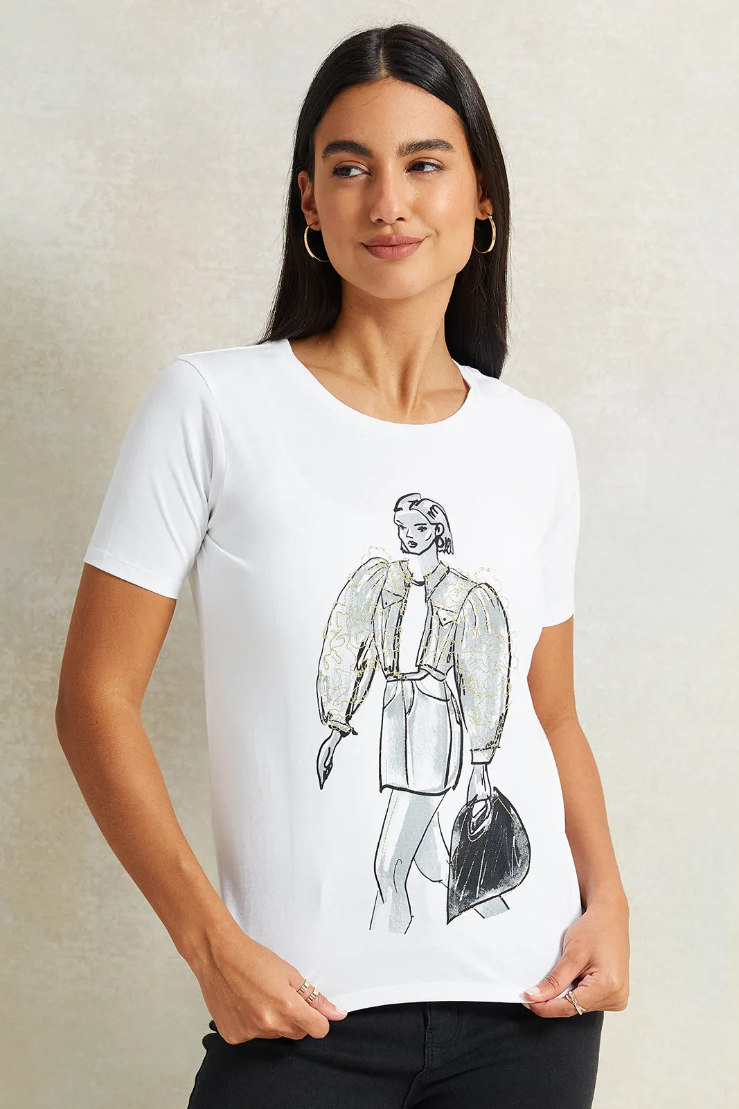 Women White Printed T-Shirt sold by Redtag
