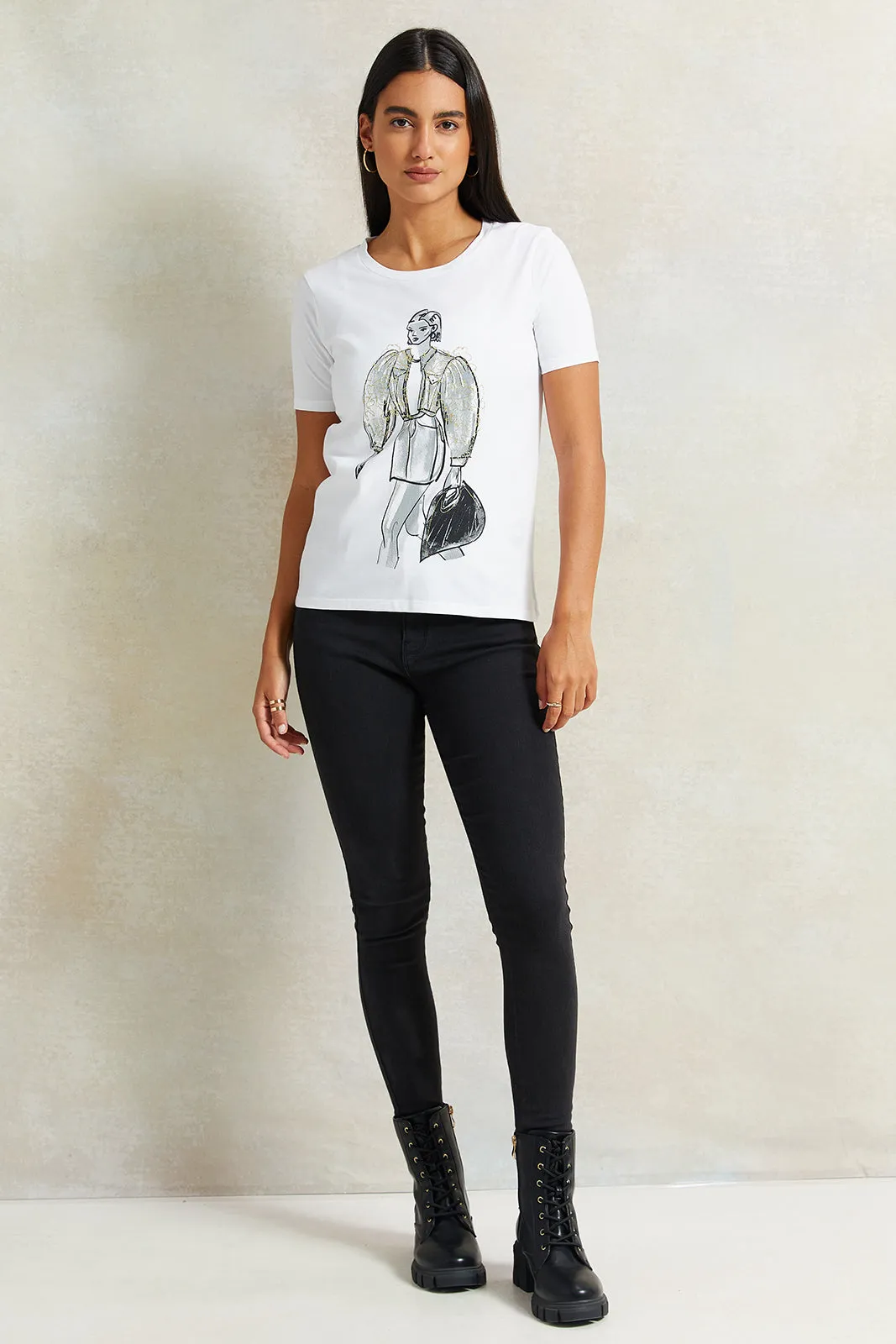 Women White Printed T-Shirt sold by Redtag product image thumbnail 2