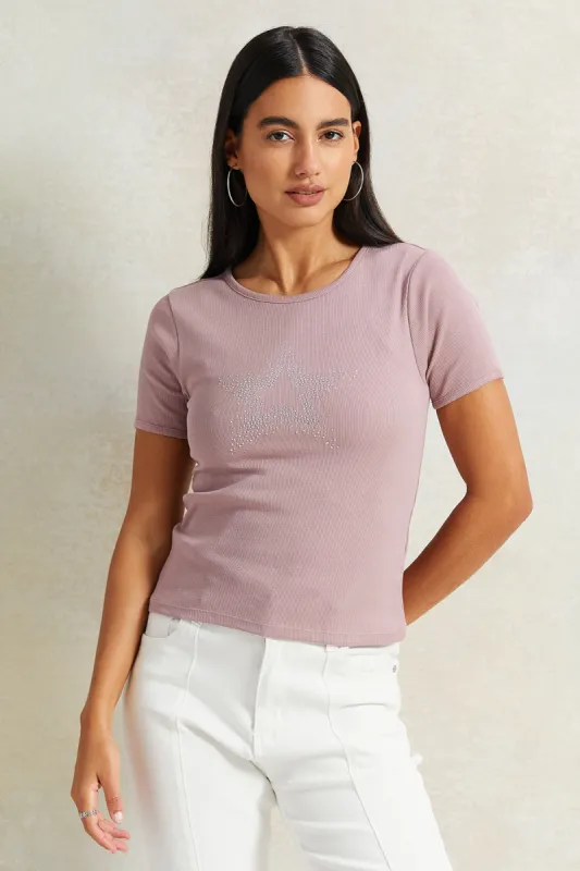 Women Lilac Embellished T-Shirt sold by Redtag