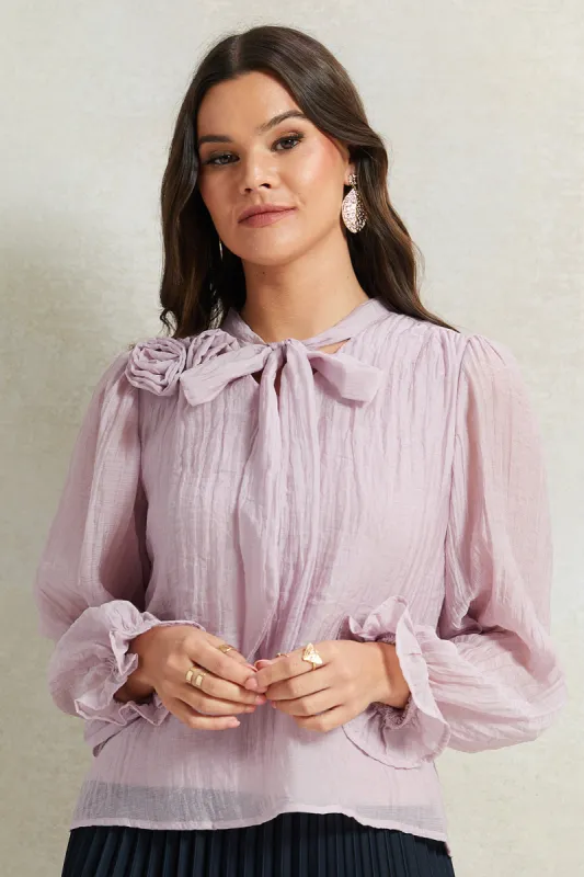 Women Lilac  Blouse With Bow sold by Redtag