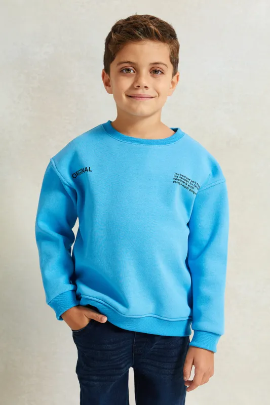 Boys Blue Drop Shoulder Printed Sweatshirt sold by Redtag