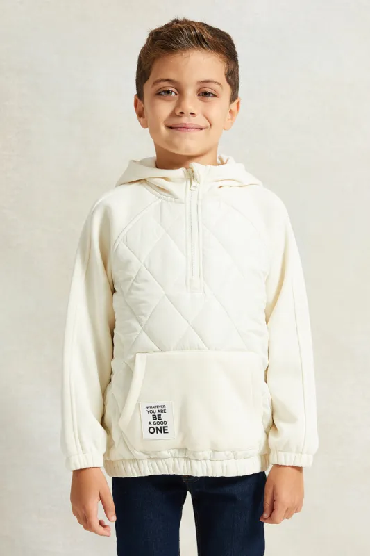 Boys Ecru Nylon Paneled Raglan Hooded Sweatshirt sold by Redtag