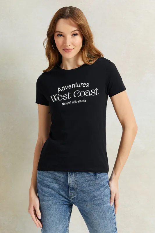 Women Black Graphic Print T-Shirt sold by Redtag