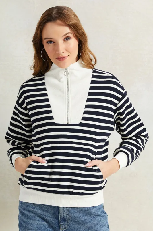 Women Black And White Striped Sweatshirt sold by Redtag