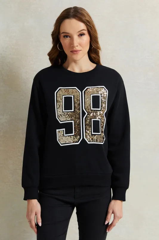 Women Black Sequenced Sweatshirt sold by Redtag