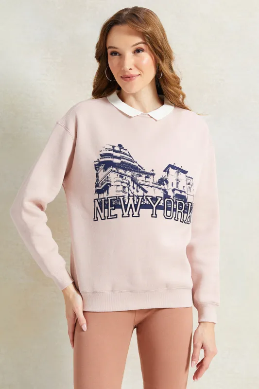 Women Pink Collared Printed Sweatshirt sold by Redtag