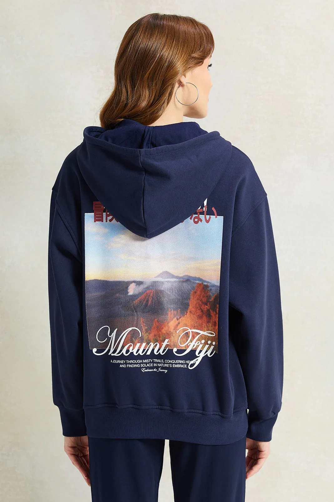 Women Navy Printed Hooded Sweatshirt sold by Redtag product image thumbnail 3