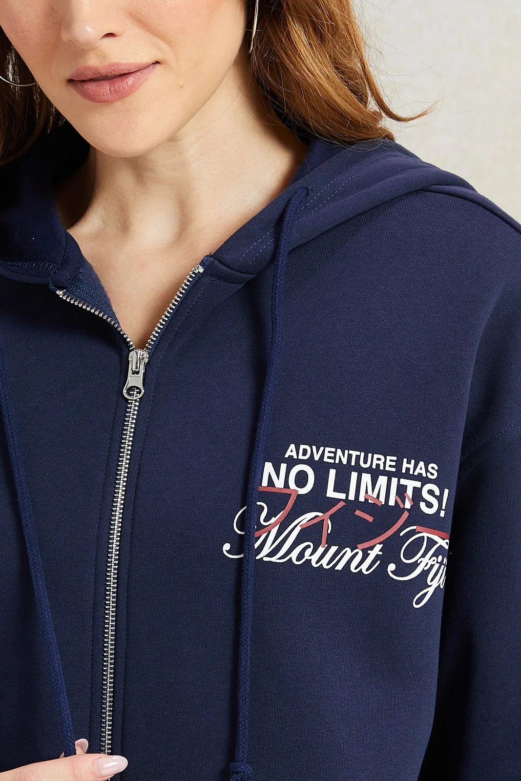 Women Navy Printed Hooded Sweatshirt sold by Redtag product image thumbnail 4