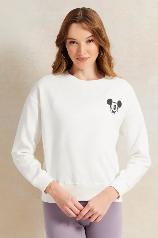 Women Ivory Mickey Mouse Printed Sweatshirt sold by Redtag