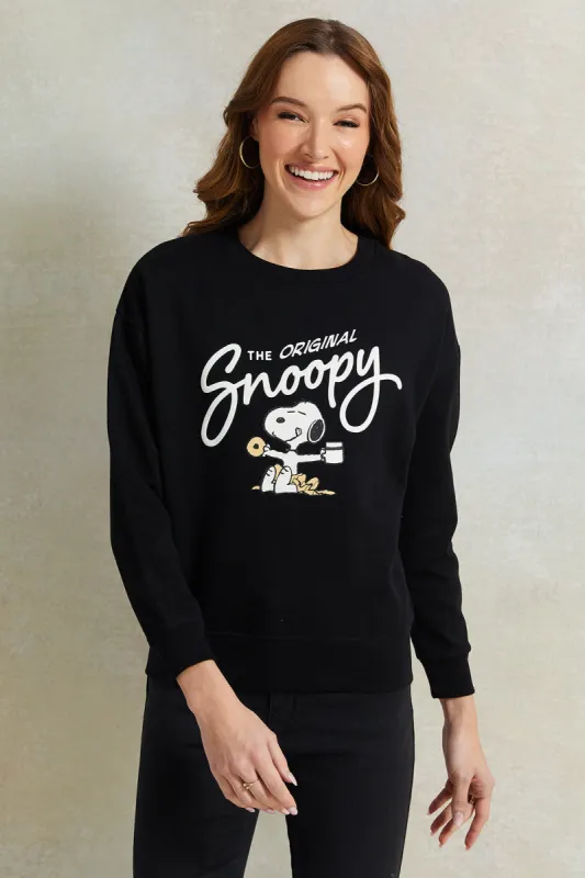 Women Black Snoopy Printed Sweatshirt sold by Redtag