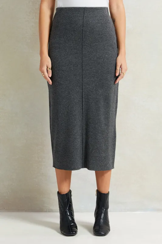 Women Charcoal Knitted Skirt sold by Redtag