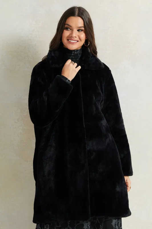Women Black Long Fur Jacket sold by Redtag