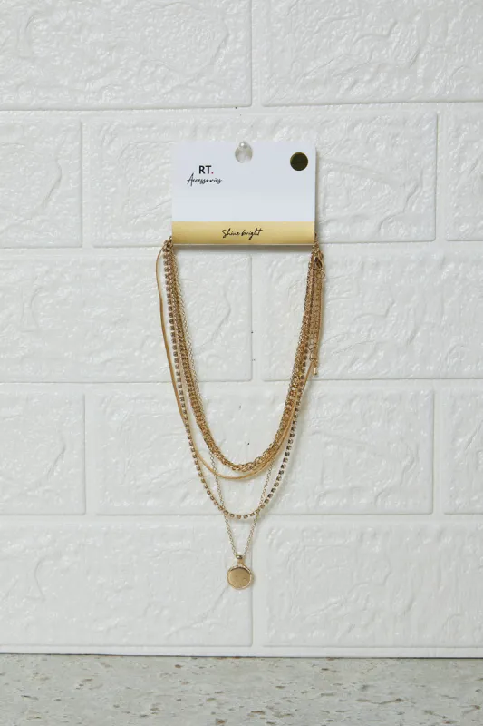 Women Gold Embellished Necklace Set (3 Piece) sold by Redtag