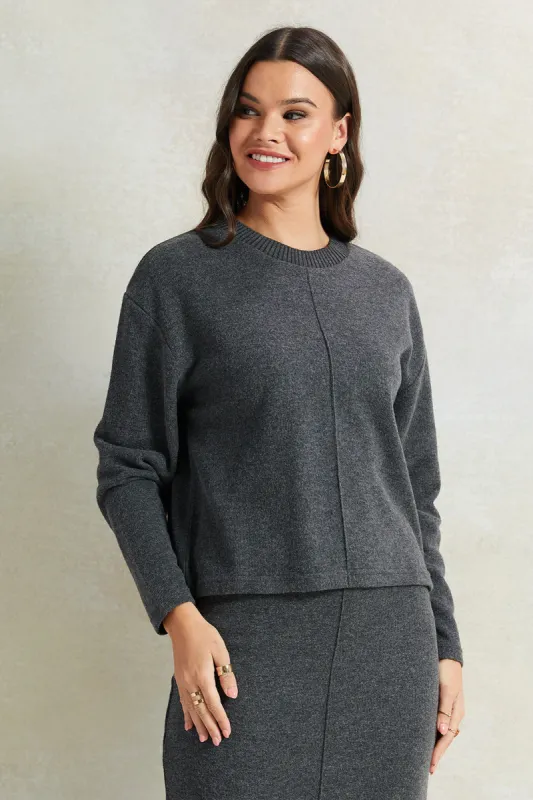 Women Charcoal Knitted Pullover sold by Redtag