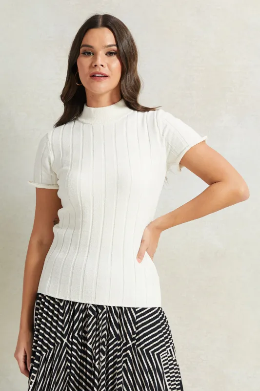 Women Cream Ribbed Top sold by Redtag