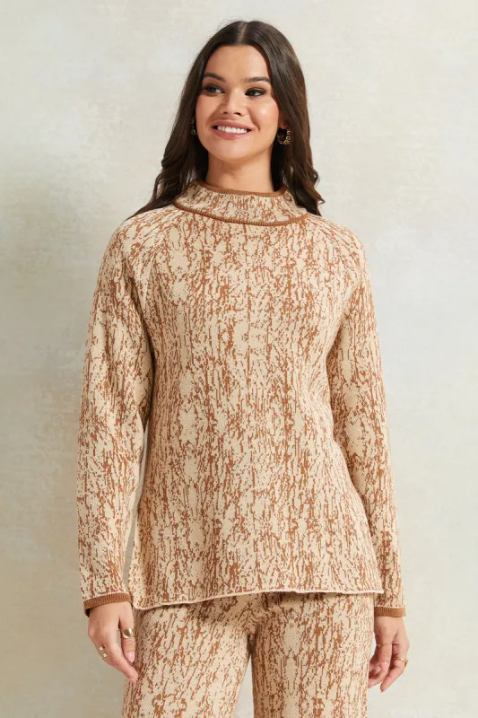 Women Brown Jacquard Pullover sold by Redtag