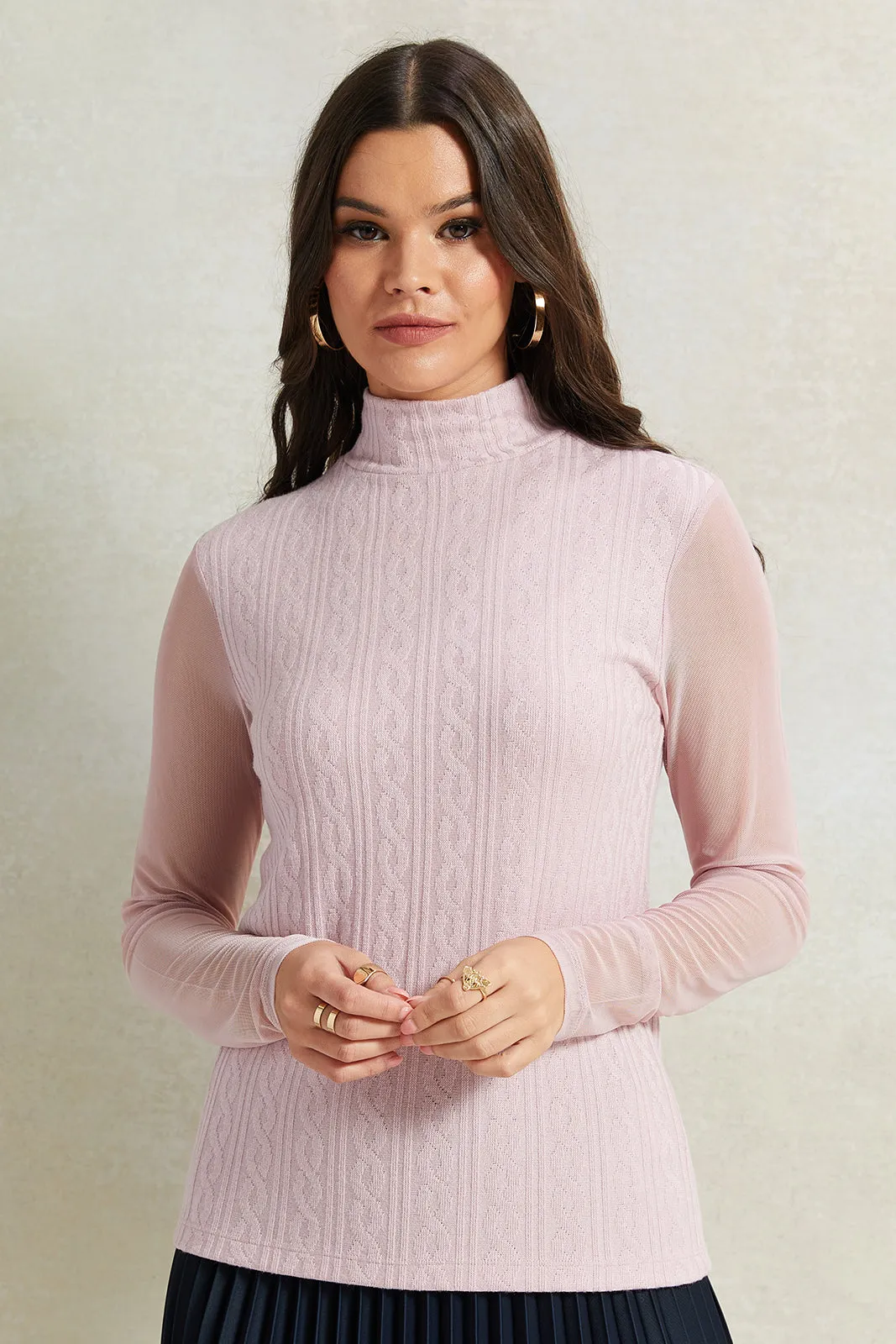 Women Mauve High Neck Jacquard Top sold by Redtag