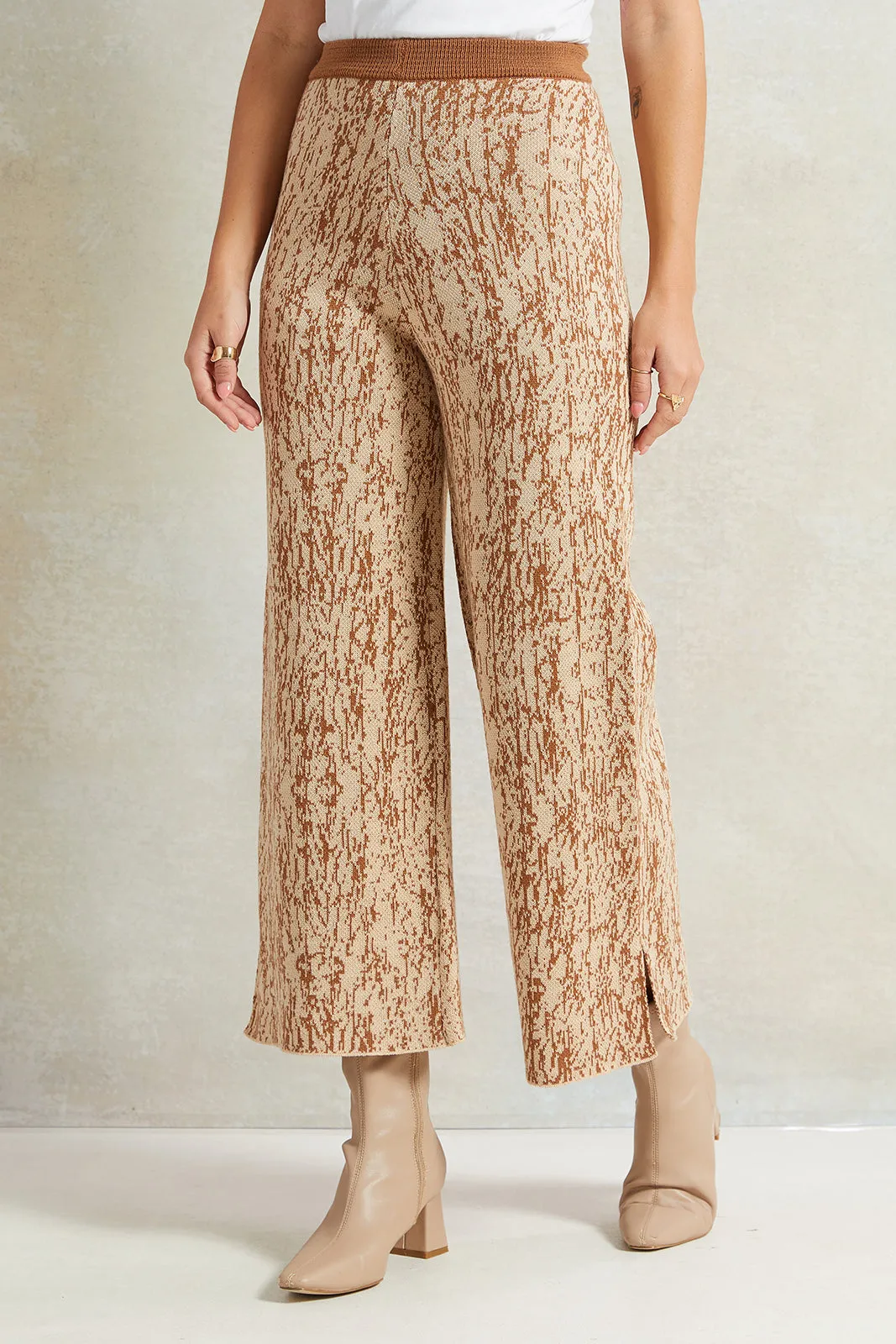 Women Brown Jacquard Wide Leg Pants sold by Redtag
