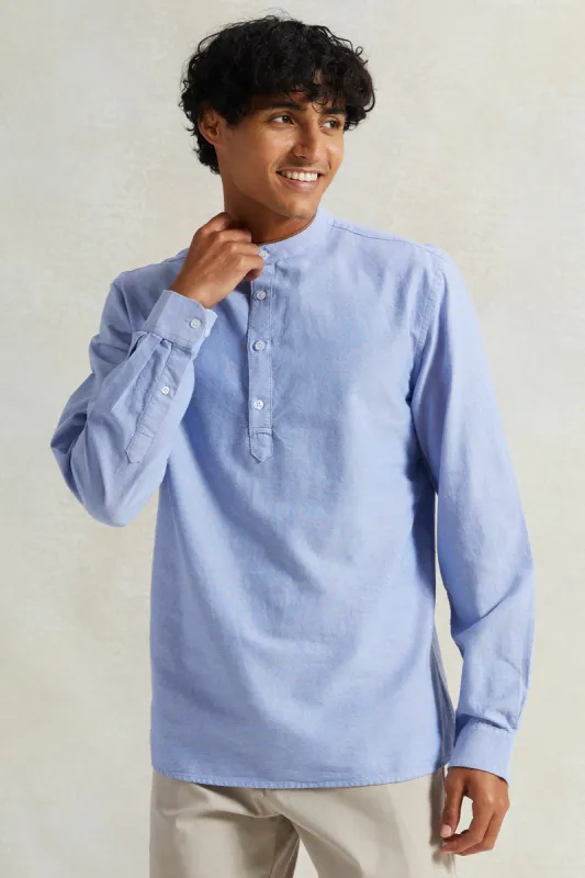 Men Blue Suede Tipped Kurta Shirt sold by Redtag