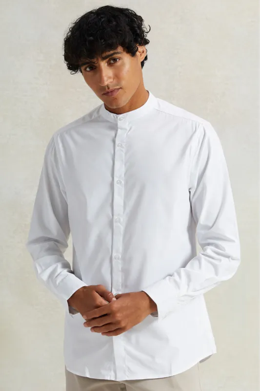 Men White Mandarin Collar Shirt sold by Redtag