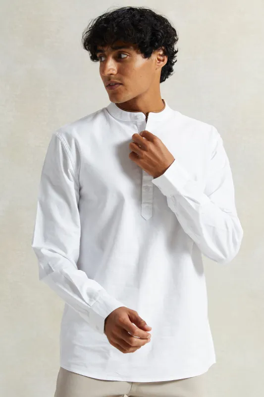 Men White Suede Tipped Kurta Shirt sold by Redtag