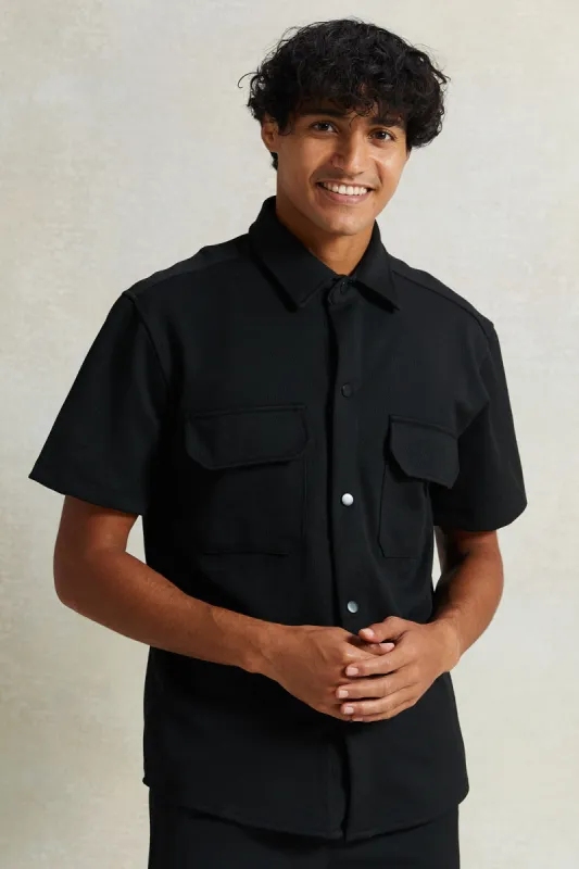 Men Black Boxy Fit Overshirt sold by Redtag