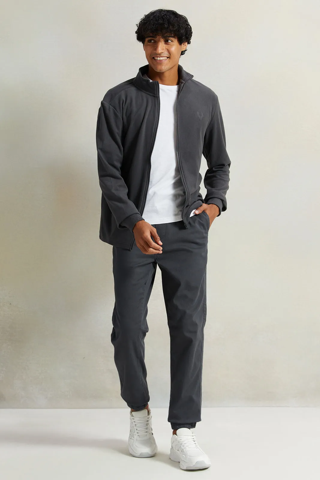 Men Grey Solid Twill Jogger sold by Redtag product image thumbnail 2