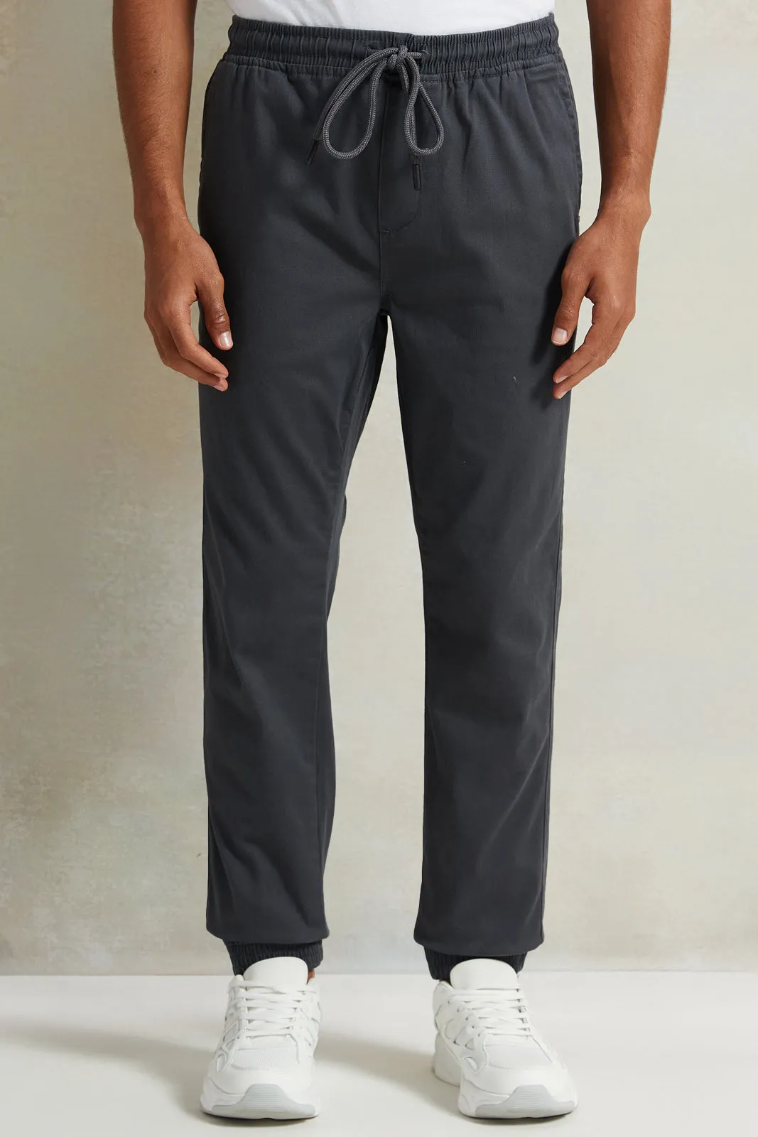 Men Grey Solid Twill Jogger sold by Redtag