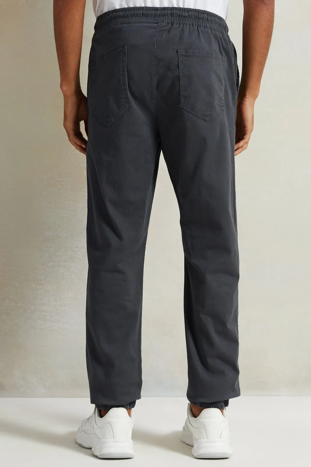 Men Grey Solid Twill Jogger sold by Redtag product image thumbnail 3