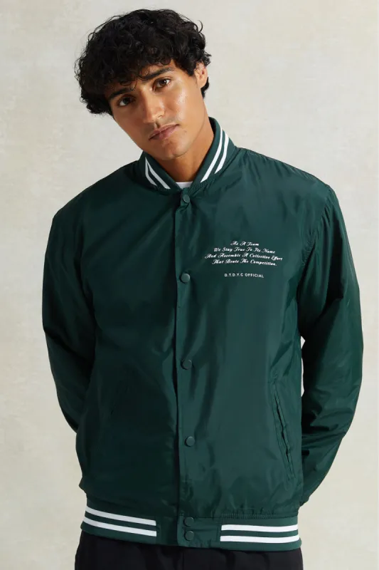 Men Olive Varsity Wind Printed Jacket sold by Redtag